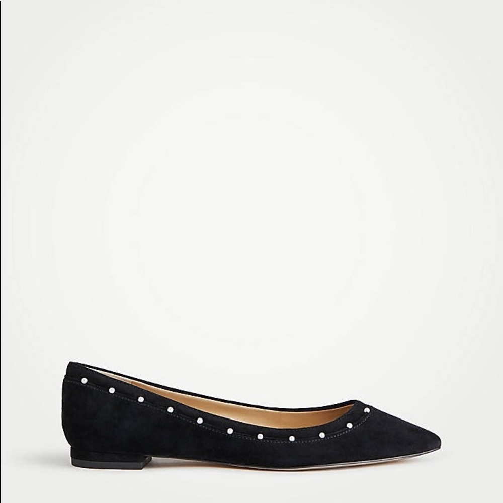 Brand New-Ann Taylor Sylvia Suede Pearl Trim Flat